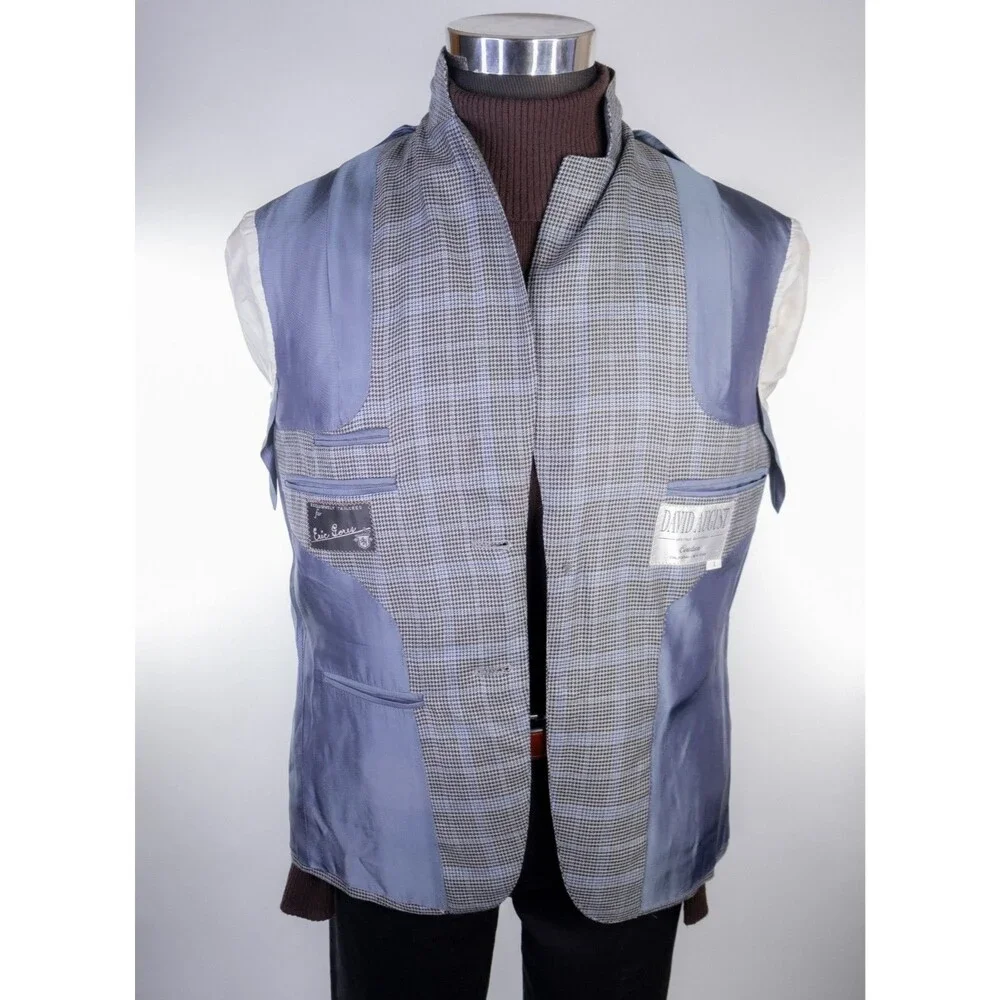 DAVID AUGUST Couture Blazer Men's 38XS Houndstooth Plaid Surgeon's Cuffs Jacket